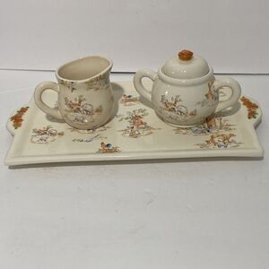 Yankee Candle Creamer/sugar Holder/Lid And Tray Feeding The Farm Animals Ceramic